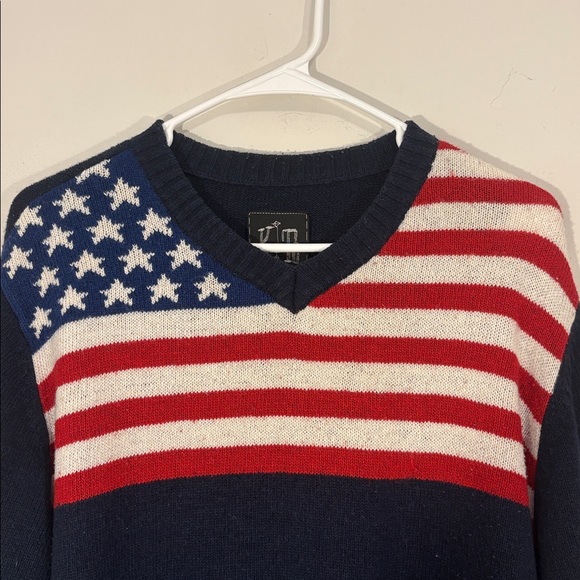 Two Matching Iconic American Flag Knit Lambswool Vintage Wool Blend Sweaters - Picture 3 of 16
